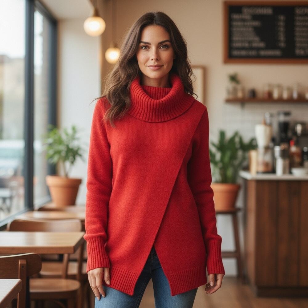 G by Giuliana Black Label Women's Crossover Red Turtleneck Sweater NWOT Sz Small